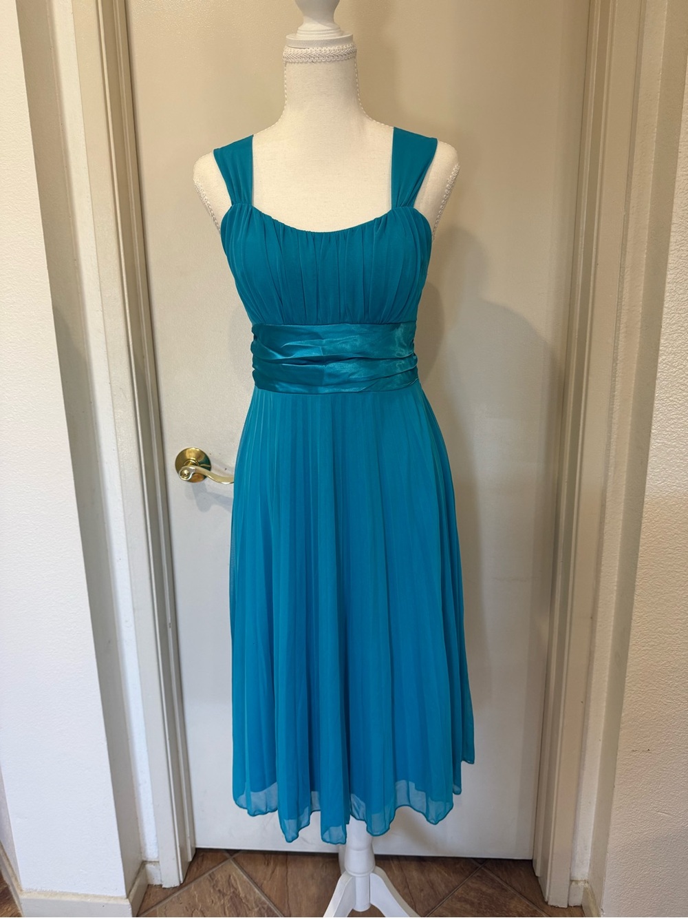 Teal  Midi Dress with Satin Waistband